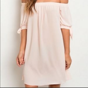 PARVENUE Off shoulder bow sleeves pink babydoll dress